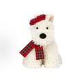 Monroe West Highland Terrier Plush Toy, White Scottie Dog Stuffed Animal with Red Tartan Beret & Scarf, Cute Soft Puppy Doll Christmas Holiday Gift for Kids